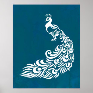 Póster Pavão branco no design à moda corajoso do art de