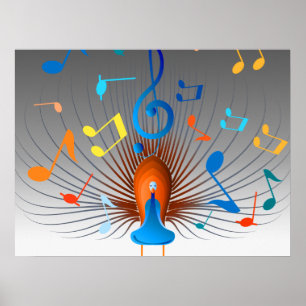 Póster Pavão colorido das notas musicais