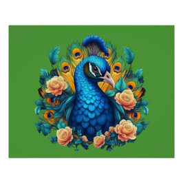 Póster Pavão Com Rosas Pêssego