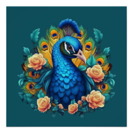 Póster Pavão Com Rosas Pêssego