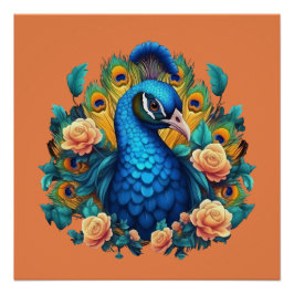 Póster Pavão Com Rosas Pêssego