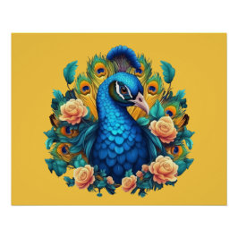 Póster Pavão Com Rosas Pêssego