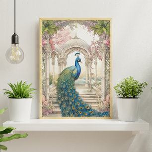 Poster Pavão de jardim floral em estilo indiano vintage