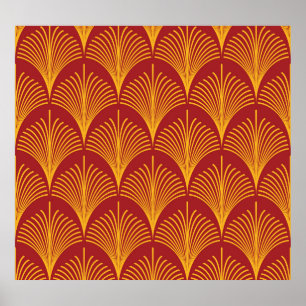 Poster Pavão Dourado Vermelho: Art Deco.