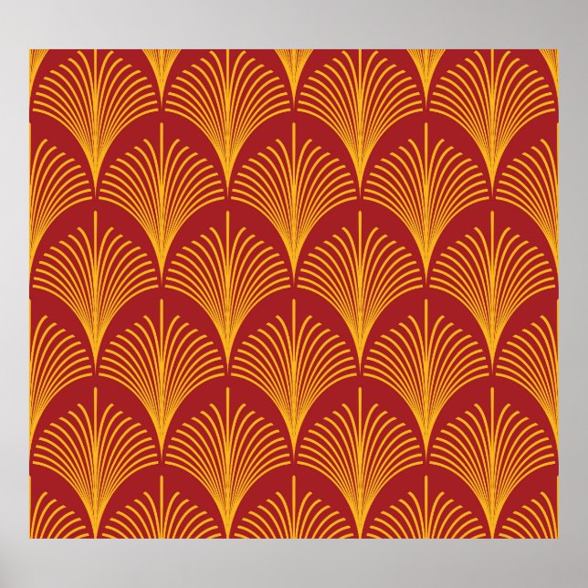 Poster Pavão Dourado Vermelho: Art Deco. (Frente)