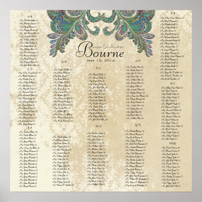Poster Pavão Paisley - Use tamanho 35 x 35 (200 convidado (Frente)