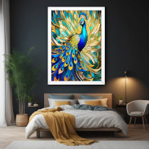 Pavão Vibrante no Estilo Nouveau Muro Colorido