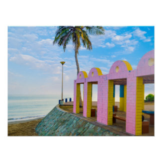 Póster Pavilhão Colorido de Praia Tropical Costeira