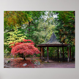 Poster Pavilhão do Jardim Japonês e Folhas de Outono