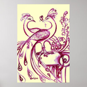 Poster PAVÕES APAIXONADOS, Vermelho e Creme