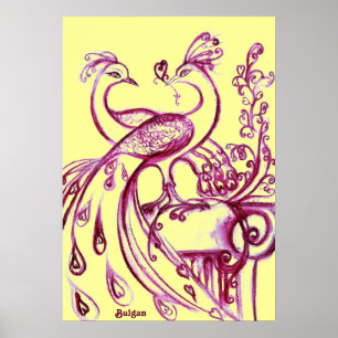 Poster PAVÕES ENAMORADOS, Vermelho Roxo e Amarelo