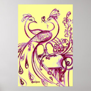 Poster PAVÕES ENAMORADOS, Vermelho Roxo e Amarelo