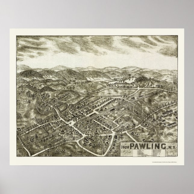 Póster Pawling, Novo Mapa Panorâmico - 1909 (Frente)