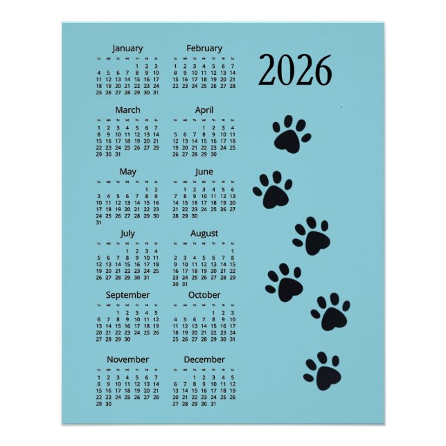 Póster Pawprints Design 2026 Calendar Poster (Frente)