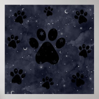 Paws Star e Crescent Moons Blue Watercolor