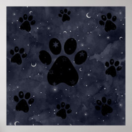 Poster Paws Star e Crescent Moons Blue Watercolor