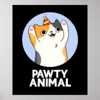 Pawty Animal Funny Party Cat Pun Dark BG