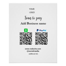 Póster Paypal Cashapp digitalizar para pagar QR adicionar