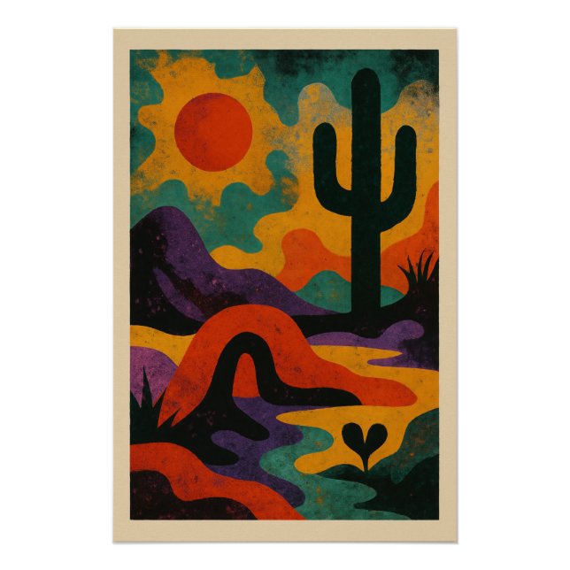 Póster Paysage Désertique Abstrait en Couleur (Frente)