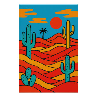 Póster Paysage Désertique Abstrait Géométrique