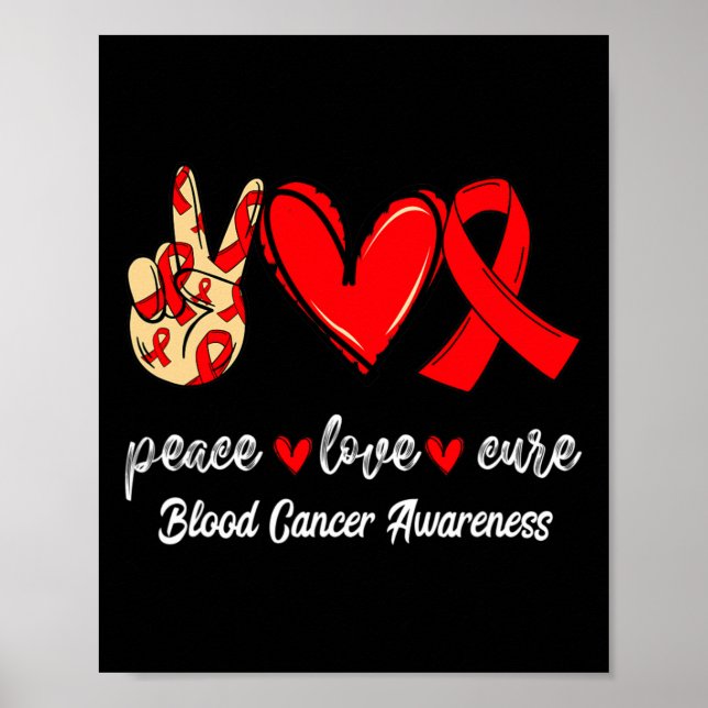 Poster Paz Amor Cura Cancer Sangue Vermelho Fita Consciên (Frente)