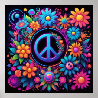 Poster Paz, Amor e Flores