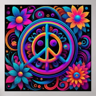 Poster Paz, Amor e Flores