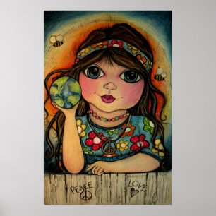 Póster Paz, amor e flower power