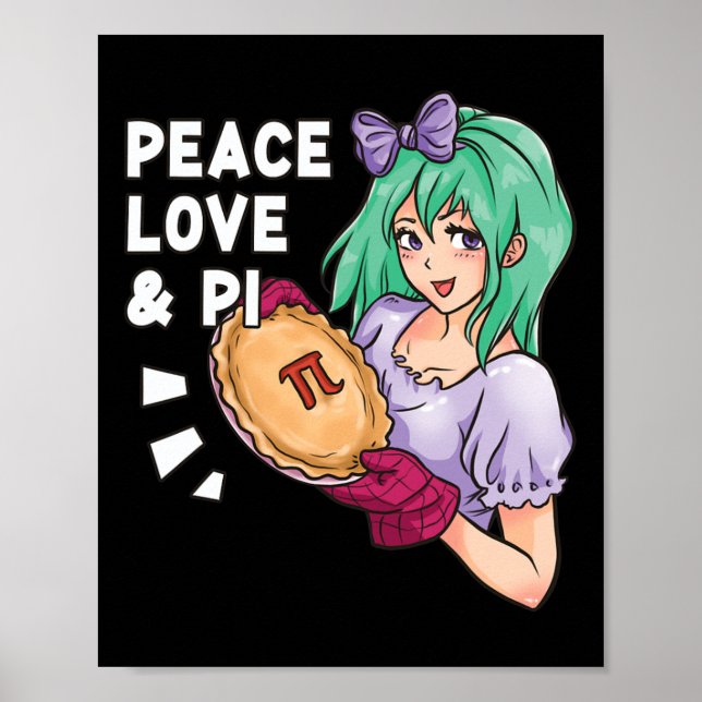 Poster Paz, Amor E Pi - Março, 14 Pi Day Anime Math (Frente)