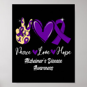 Poster Paz Amor Esperança Fita Roxo Doença de Alzheimer