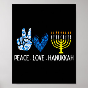 Poster Paz Amor Hanukkah Retro Chanukah Judeus Homens Mul