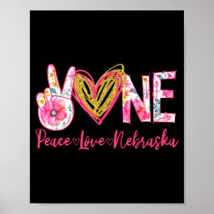 Poster Paz Amor Nebraska Floral Vintage Orgulho de Nebras