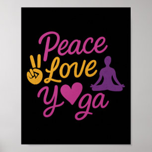 Poster Paz Amor Yoga Rótulo Gráfico Magenta Dourado