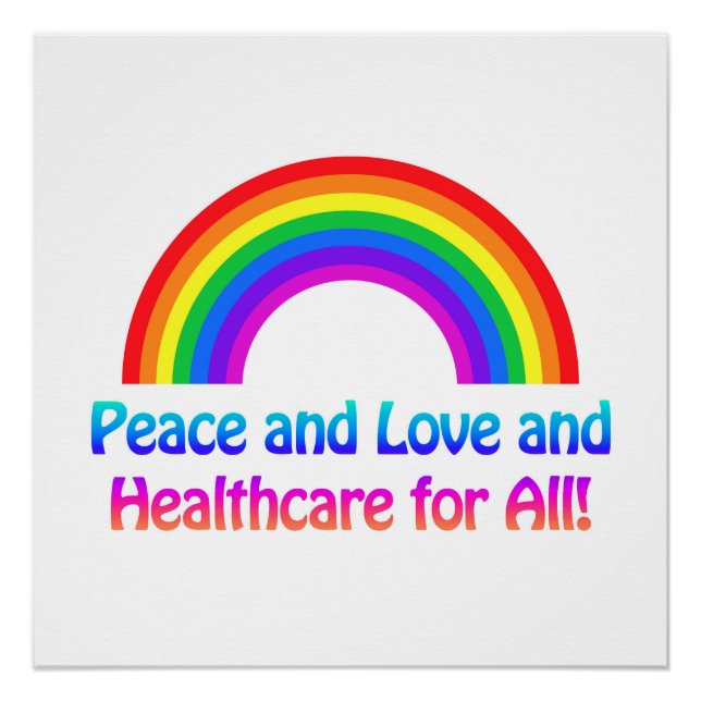 Póster Paz e Amor e Cuidados de Saúde para Todos (Frente)
