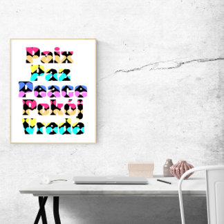 Poster Paz em muitas línguas - cores brilhantes