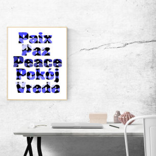Poster Paz em Muitos Idiomas Corações Azuis