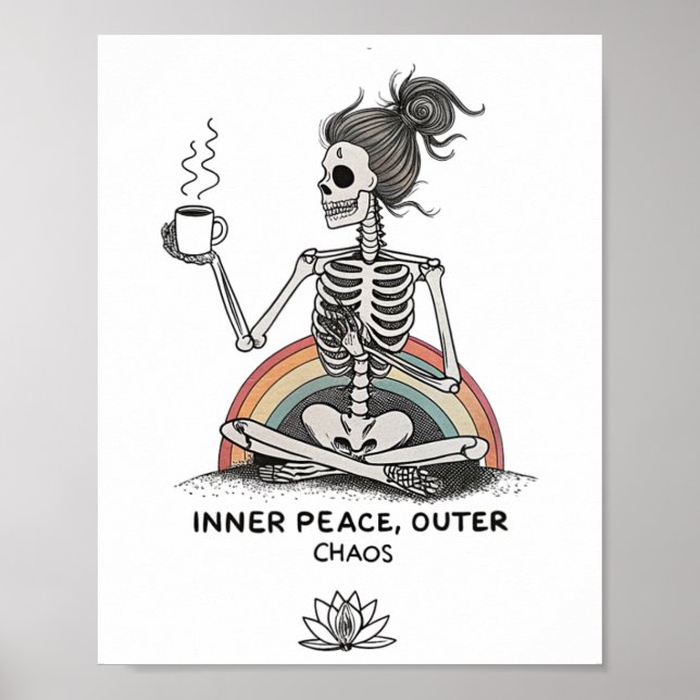 Poster Paz Interior Caos Exterior Esqueleto Café Hallowee (Frente)
