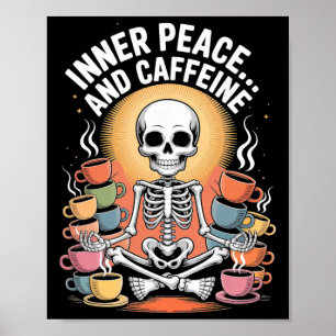 Poster Paz Interior E Desenho De Yoga De Esqueleto Com Ca