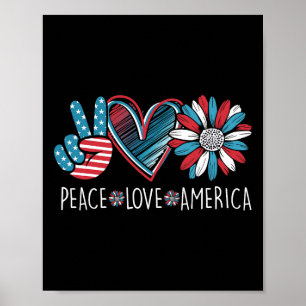 Poster Paz Love America Daisy 4 de julho Patriotic Ume Am