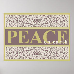Póster Paz no Natal de creme roxo Dourado ornamentado da