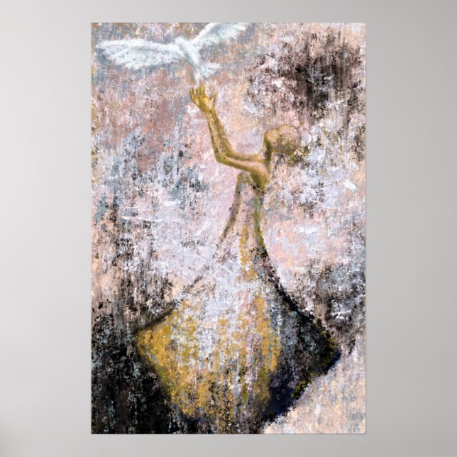 Poster Paz - Pombo Branco - Liberdade - Pintura Abstrata (Frente)