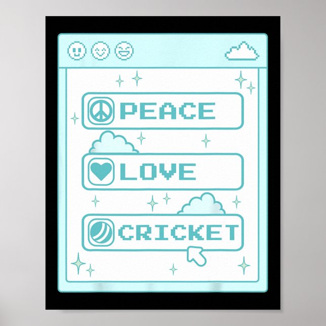 Poster Pc Computador Geek Nerd Paz Amor Amante de Críquet (Frente)