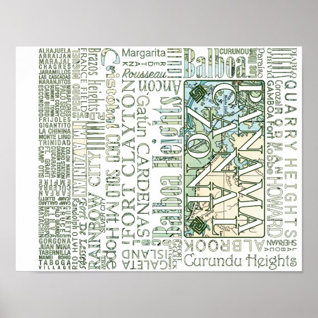 Poster PCZ - Locais da Zona do Canal do Panamá com Mapa (Frente)