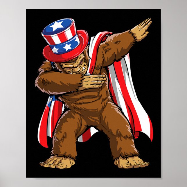 Poster Pé Grande 4 De Julho Sasquatch American Flag (Frente)
