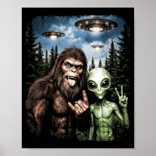 Poster Pé Grande Alien Selfie Sinal de Paz Divertido OVNI