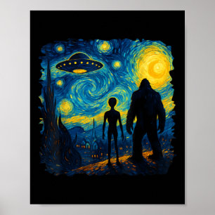 Poster Pé Grande Alien Ufo Van Gogh Noite Estrelada Sasqu