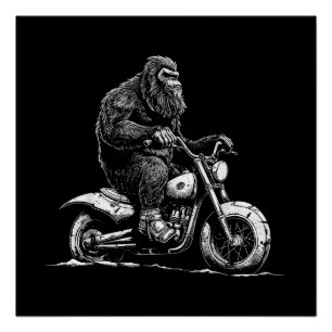 Póster Pé Grande Andando Uma Bicicleta Engraçado Sasquatc