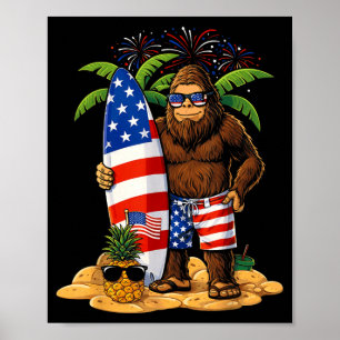 Poster Pé Grande da Praia Surf EUA 4 de Julho Patriótico