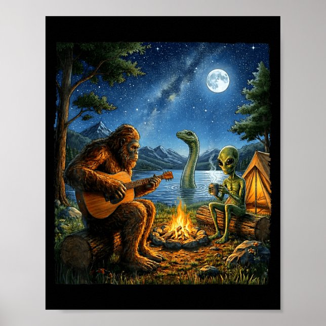 Poster Pé Grande E Alien Loch Ness Fogueira Sasquatch Div (Frente)