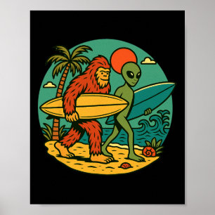 Poster Pé Grande E Surfista Alien Arte De Praia Vintage S